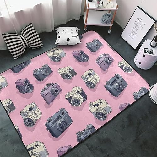 Area Rugs for Living Room Decor - Anti Slip Throw Washable Rugs 3x5, Indoor Soft Retro Camera Pink Print Carpet for BedroomLivingRoomDining 60x39 disponible en Yaxa Colombia