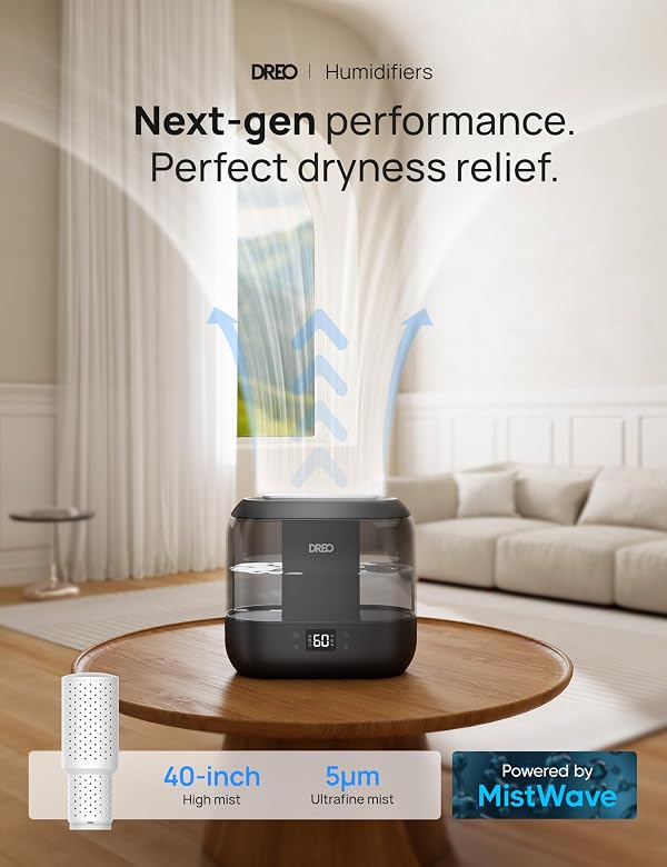 Dreo Smart Humidifiers for Bedroom-Filter Included, Top Fill 4L Humidifier Large Room with 28 dB, 36H Runtime, Touch/APP/Voice Control, Nightlight, Cool Mist Humidifiers for Baby, Plants, Ebony by DREO - Used condition - Image 3