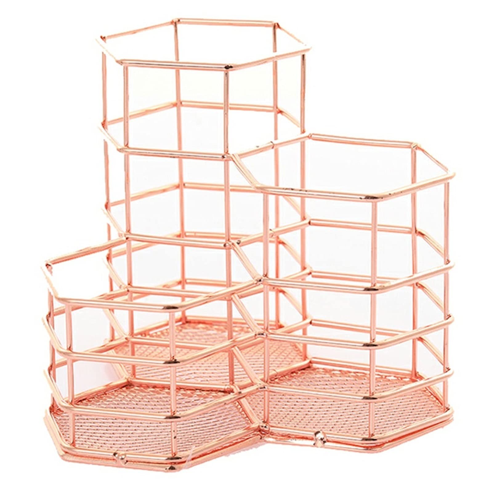 HDBCYUAZ Wrought Iron Dressing Table Storage Bucket Lipstick Eyebrow Pencil Box Brush Desktop Office(A)