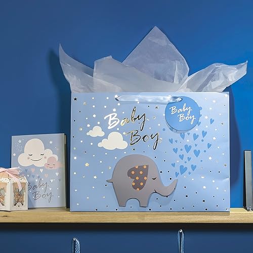 Miniatura 4 de MAYPLUSS Bolsa de regalo grande de 13 pulgadas con tarjeta de felicitación y papel de seda para baby shower (confeti colorido) - Bebé niña