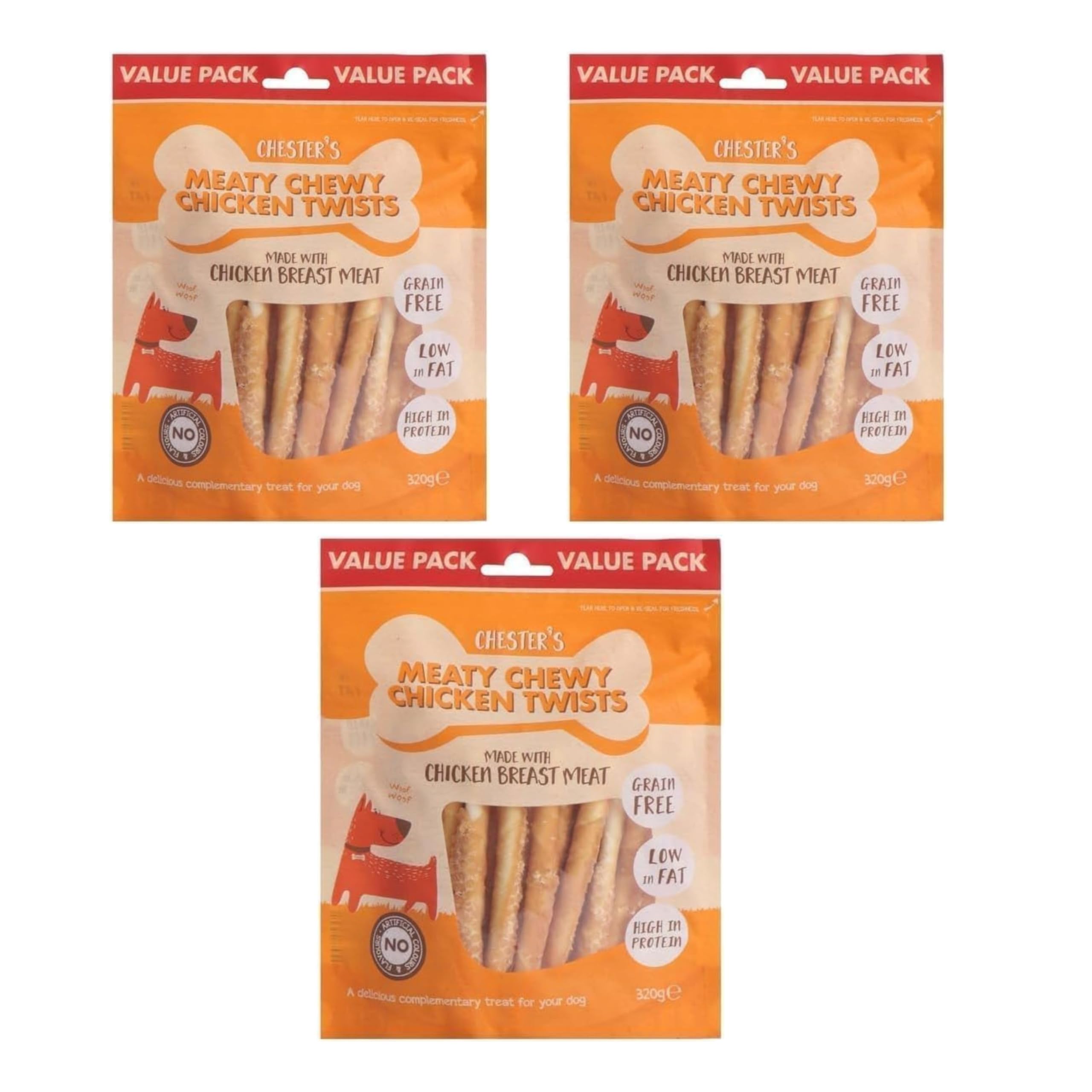 Chesters Meaty Chewy Chicken – 100% Natural Chicken Breast Dog Treats, High Protein, Grain-Free, Healthy Snack, Training Treats, Pack of 3 (Chicken Twists) — image 1