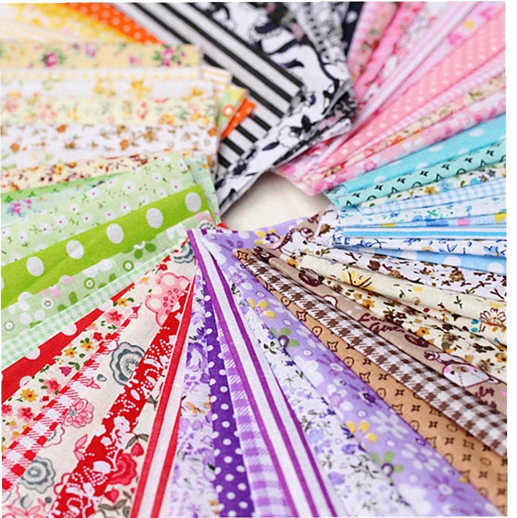 PiniceCore 50pcs Squares 10 * 10cm Colorful Patchwork Cotton Sewing Fabric Quilt Material Diy Home Quarters Handcraft Needlework Fabric