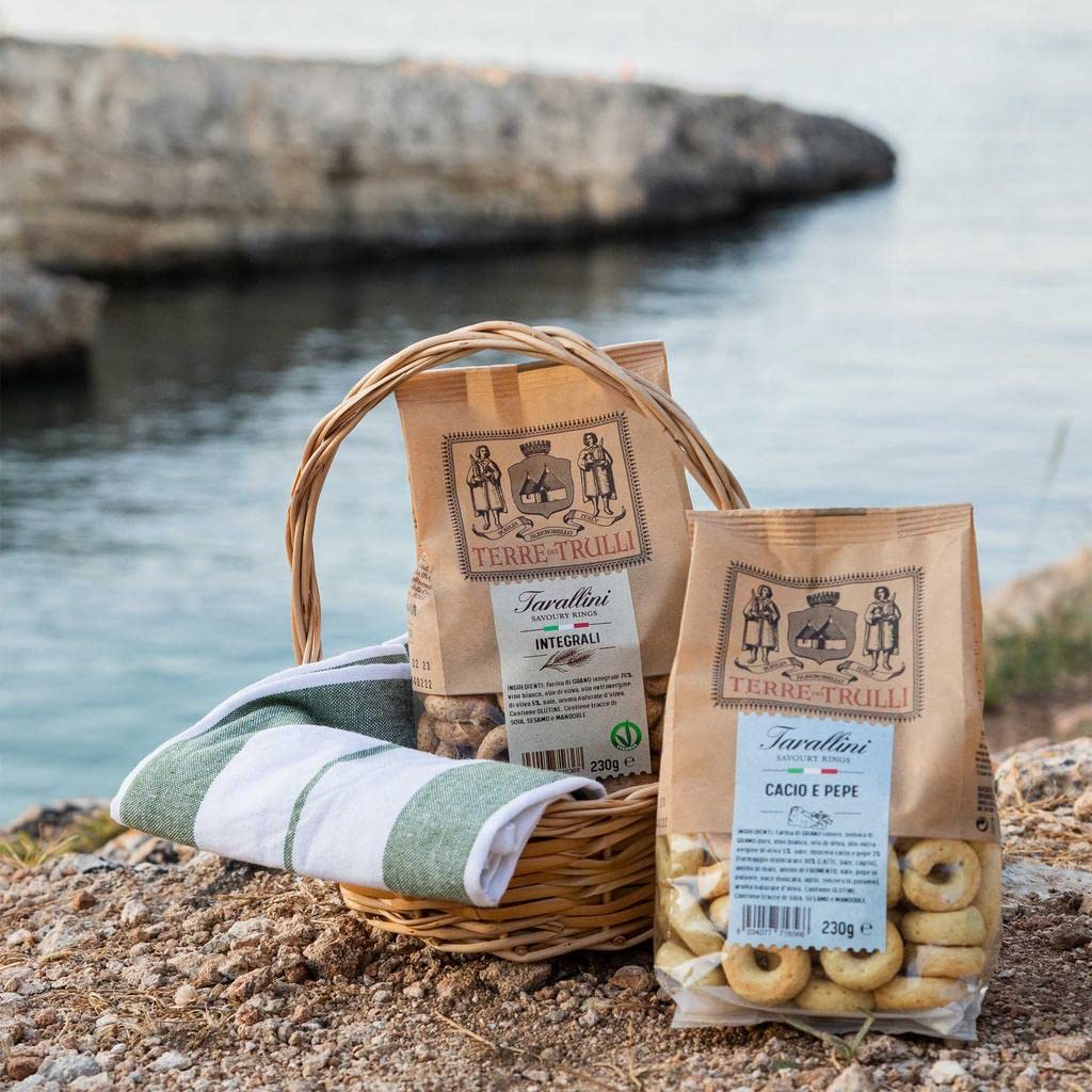 Terre Dei Trulli Tarallini Cacio E Pepe - 5 Confezioni Da 230g | Taralli Pugliesi Per Una Merenda Veloce E Gustosa | Snack Salati Per Un Aperi Snack Genuino | Tarallini Artigianali