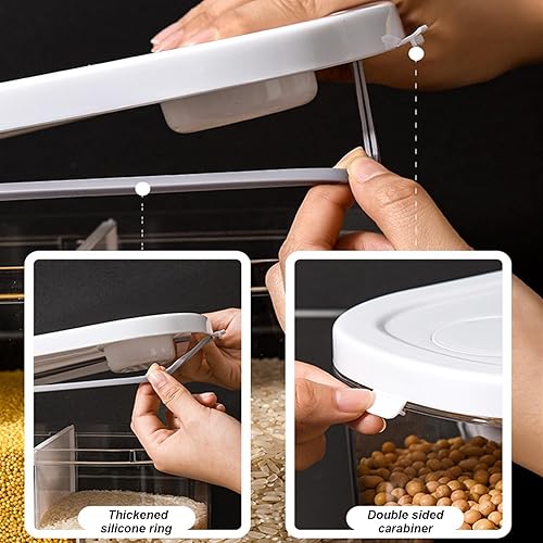 Miniatura 4 de Yuehuam Dispensador de alimentos secos, 12L montado en la pared, dispensador de granos de 5 rejillas, contenedor de almacenamiento de cereales y