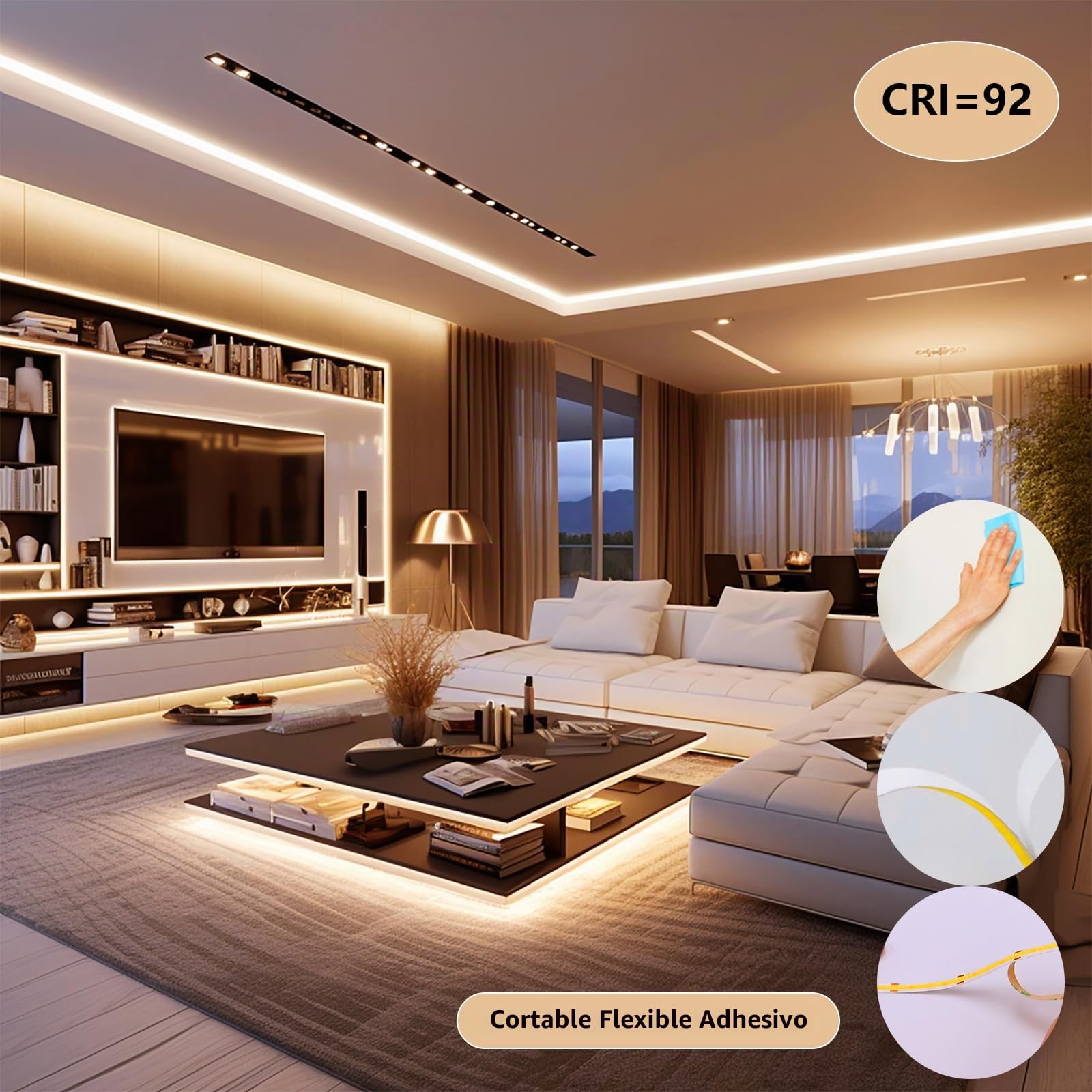 BENLUN Kit de Tira LED COB 48V 20 Metros, Luces LED Habitacion Adhesiva | 3000K Blanco Cálido Tiras LED de Interior CRI 92 con Transformador, para Dormitorio, Cocina, Iluminación Decorativa