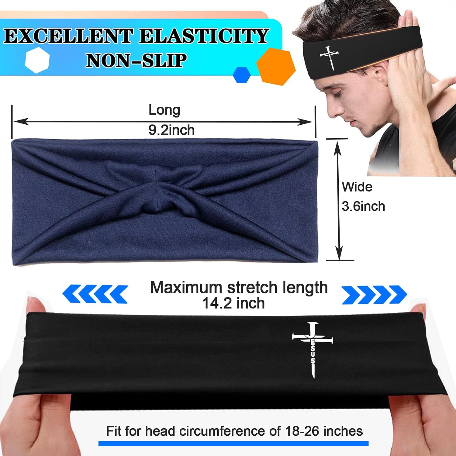 3pcs Three Nail Sports Sweat Bands Cross Headbands for Men Women Christian Sweatbands Workout Cooling Headband Mens 3 Nails Jesus Crosses Running Hairband Elastic Head Band for Football Yoga Athletic