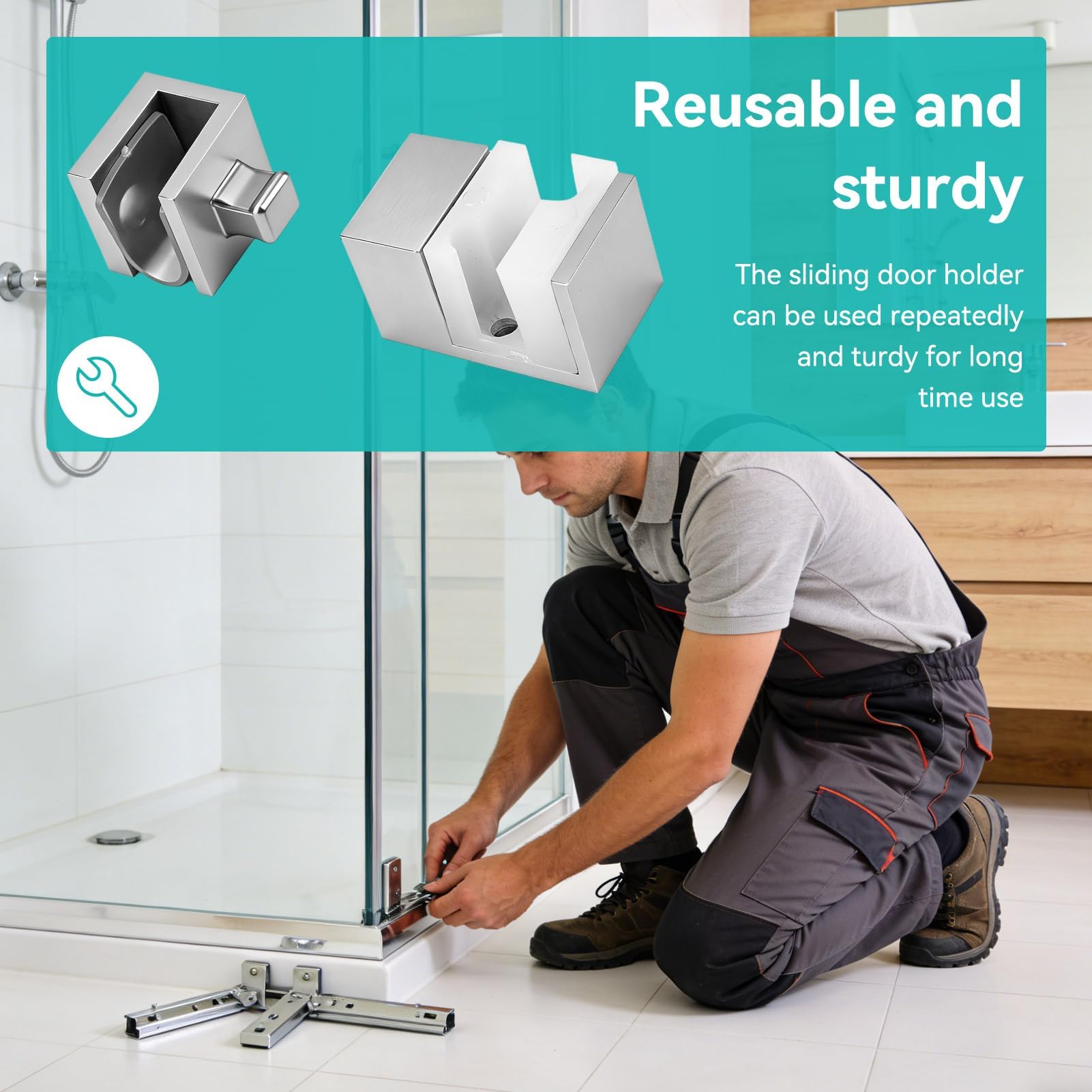 Guide de fond de porte coulissante, douche porte de portes coulissante Clip de la portess en acier inoxydable réglable Guide de bas de douche Guides Portes Coulissantes