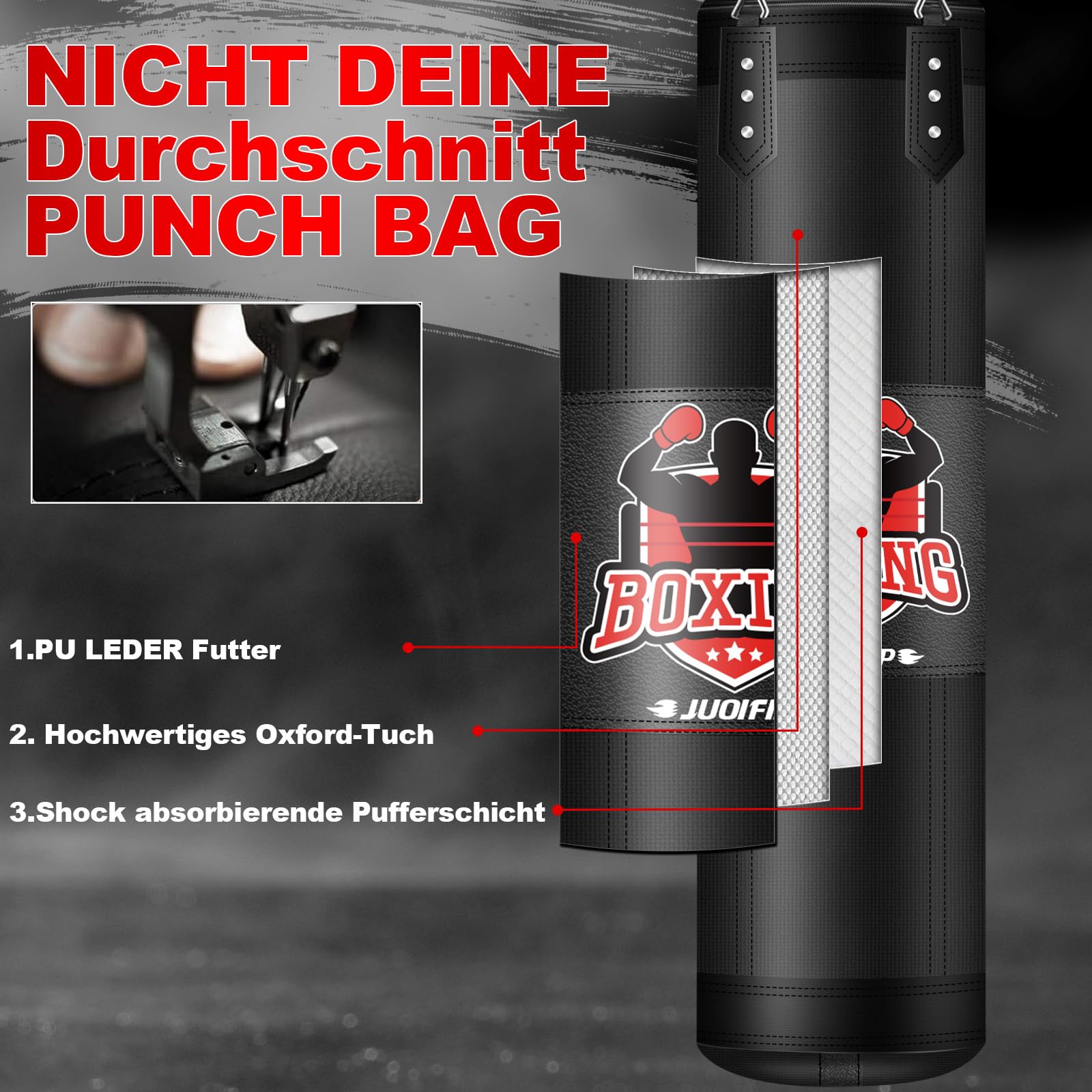 Boxsack-Set für Erwachsene, 120cm/4ft Oxford-Boxsack-Set mit 12oz Boxhandschuhen, geeignet für MMA-Karate-Kickboxen-Boxen-Muay-Thai-Training zu Hause oder im Fitnessstudio – unbefüllter Schwerer Sack
