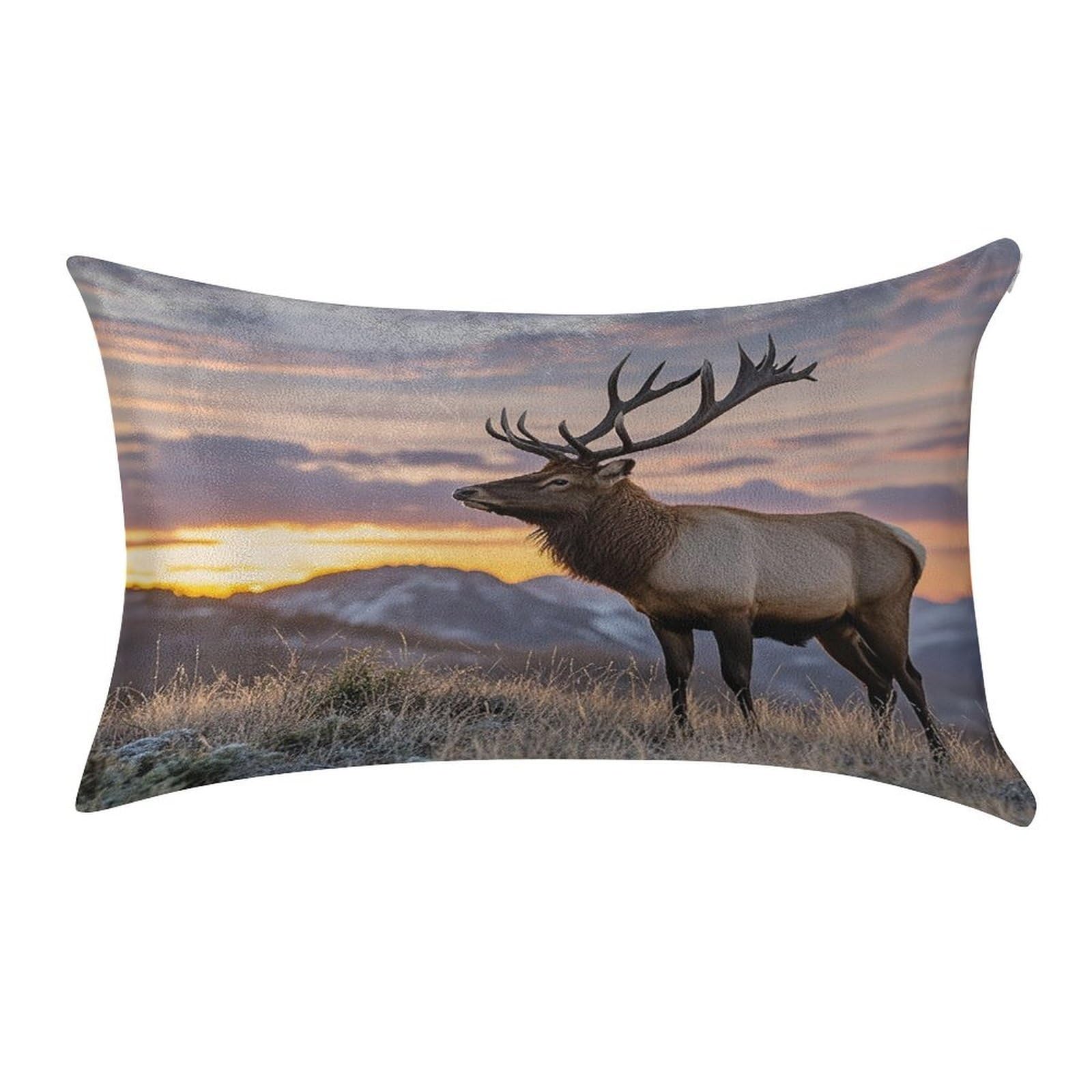 VstaDank Red Deer Bull Elk Sunset Pillow Covers Rectangular Cushion Case Cozy Decorative Throw Pillowcase Luxury Lumbar Pillow Shells with Zipper Soft Velvet Pillows Shams 12 X 20 in