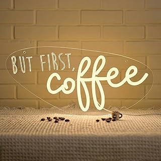 But First Coffee Neon Sign, Coffee Bar Dimmable LED Sign for Cafe Shops, Neon Sign for Home Cafe, Kitchen, Café, Dining Room, Coffee Station