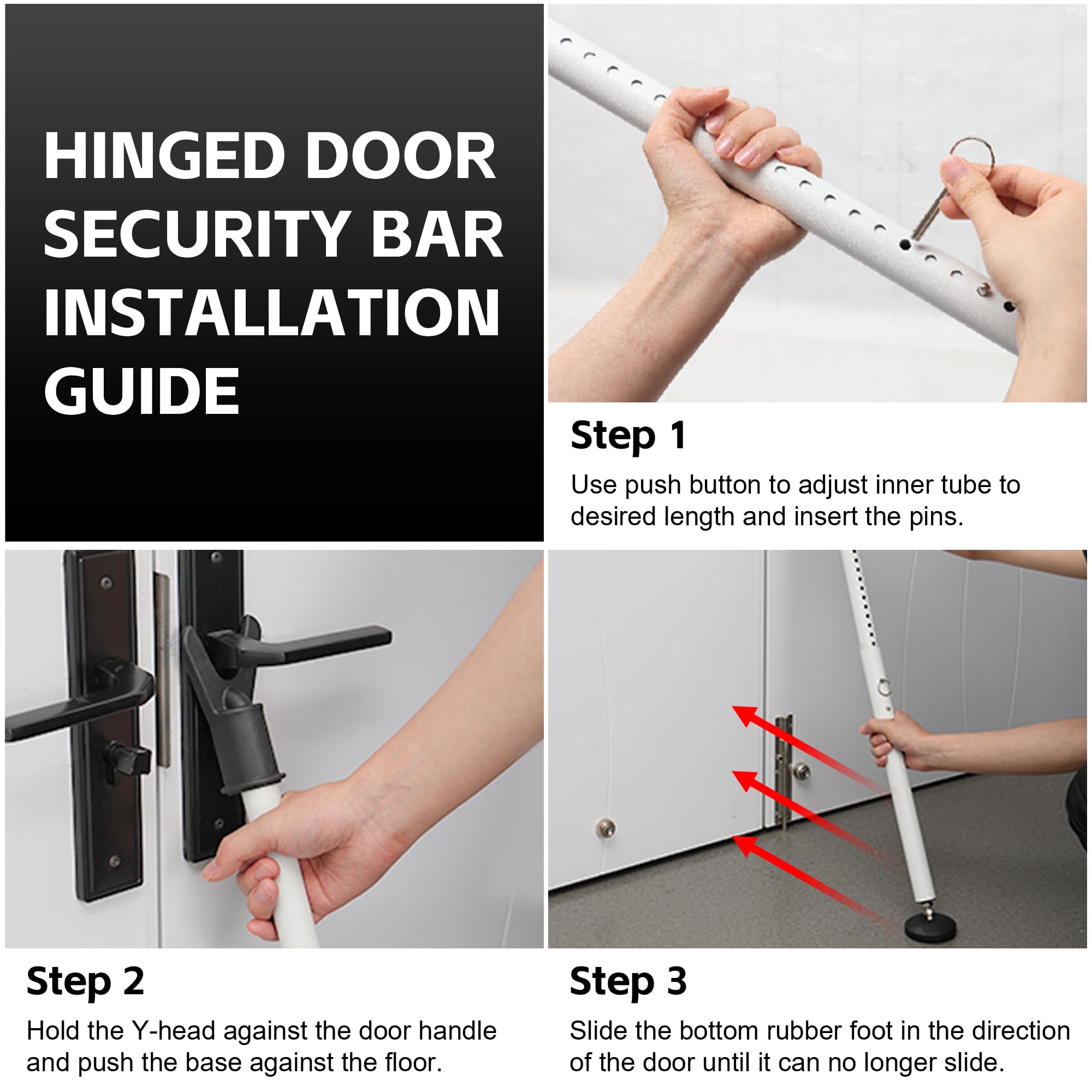 Topes de puerta 2 en 1 y barra de seguridad para puerta corredera, dispositivos de seguridad ajustables con tapas intercambiables y puntas de goma, adecuados para dormitorio, habitaciones de hotel y