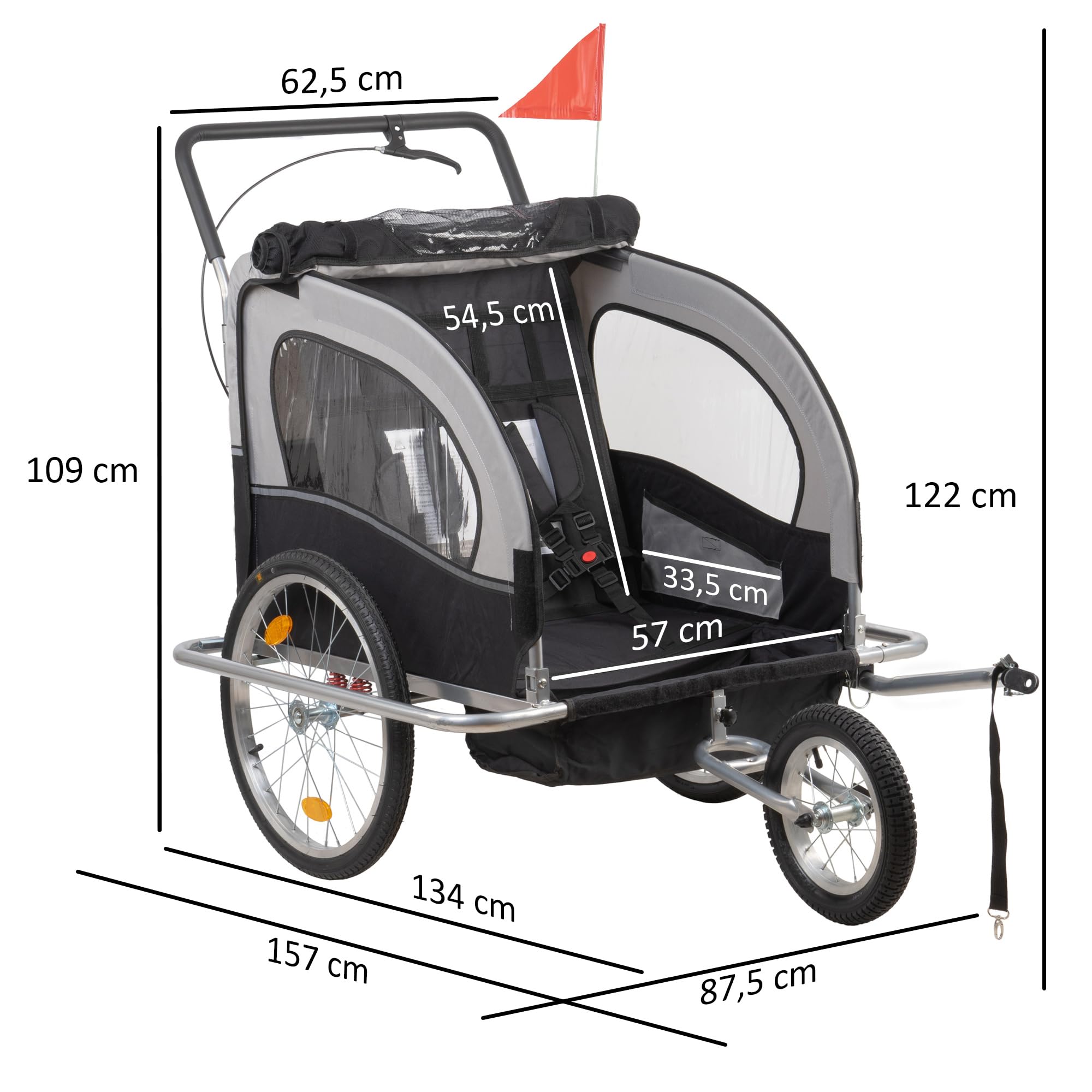 Zelsius Remorque de vélo 2 en 1 pour enfants - Remorque 2 en 1 avec fonction jogging - Remorque de vélo pour enfant - Chariot de transport, poussette de poussette pour enfant - Poussette de jogging