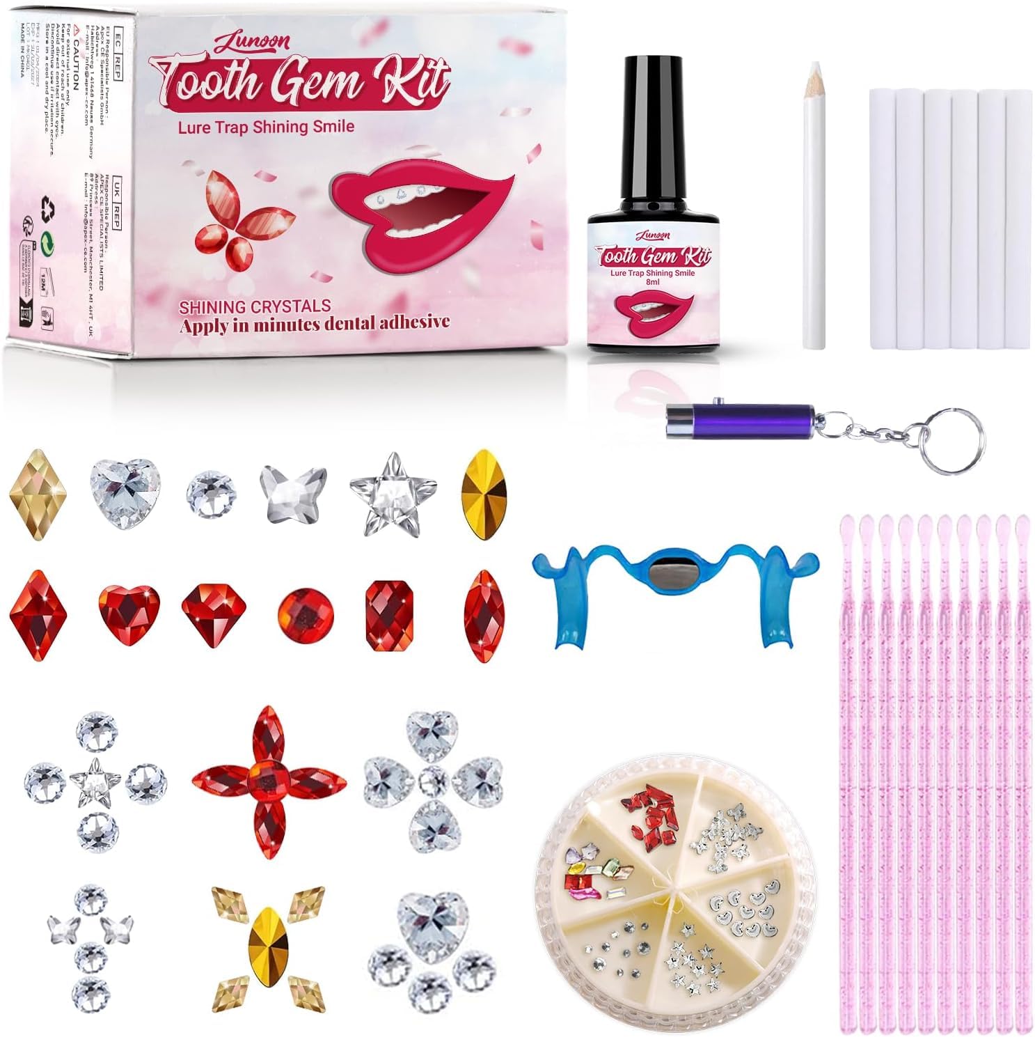 Tseriact Juego de joyas para dientes, juego de joyas de sarro brillante, accesorios de joyería con 60 cristales para fiestas Daliy, pegamento (serie A)