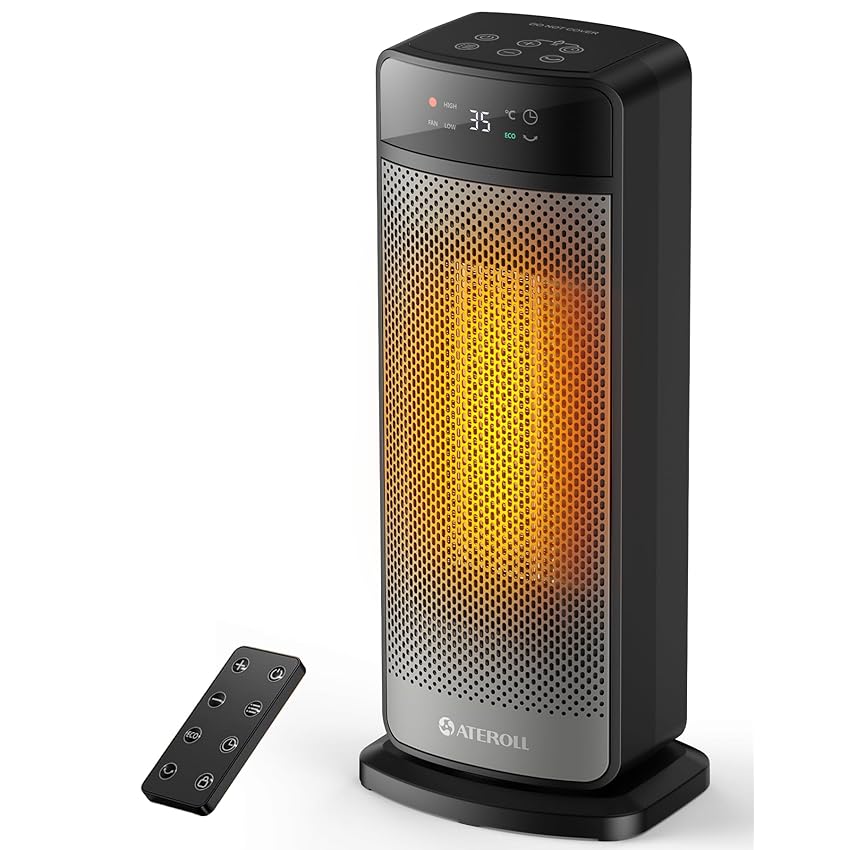 Ateroll Stufetta Elettrica, 2000W PTC Termoventilatore con 4 Modalità, ECO, Termostato, Protezione da Surriscaldamento e Ribaltamento, Riscaldatore Intelligente, Timer 24 Ore