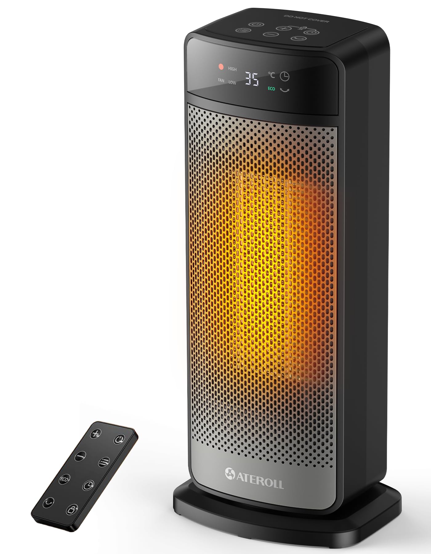Ateroll Calefactor Bajo Consumo, 2000W PTC Ceramico radiador electrico, Temporizador 24H, 4 Modos, Protección Contra Sobrecalentamiento y Vuelco, Modo ECO, 70° Oscilación, para Interiores