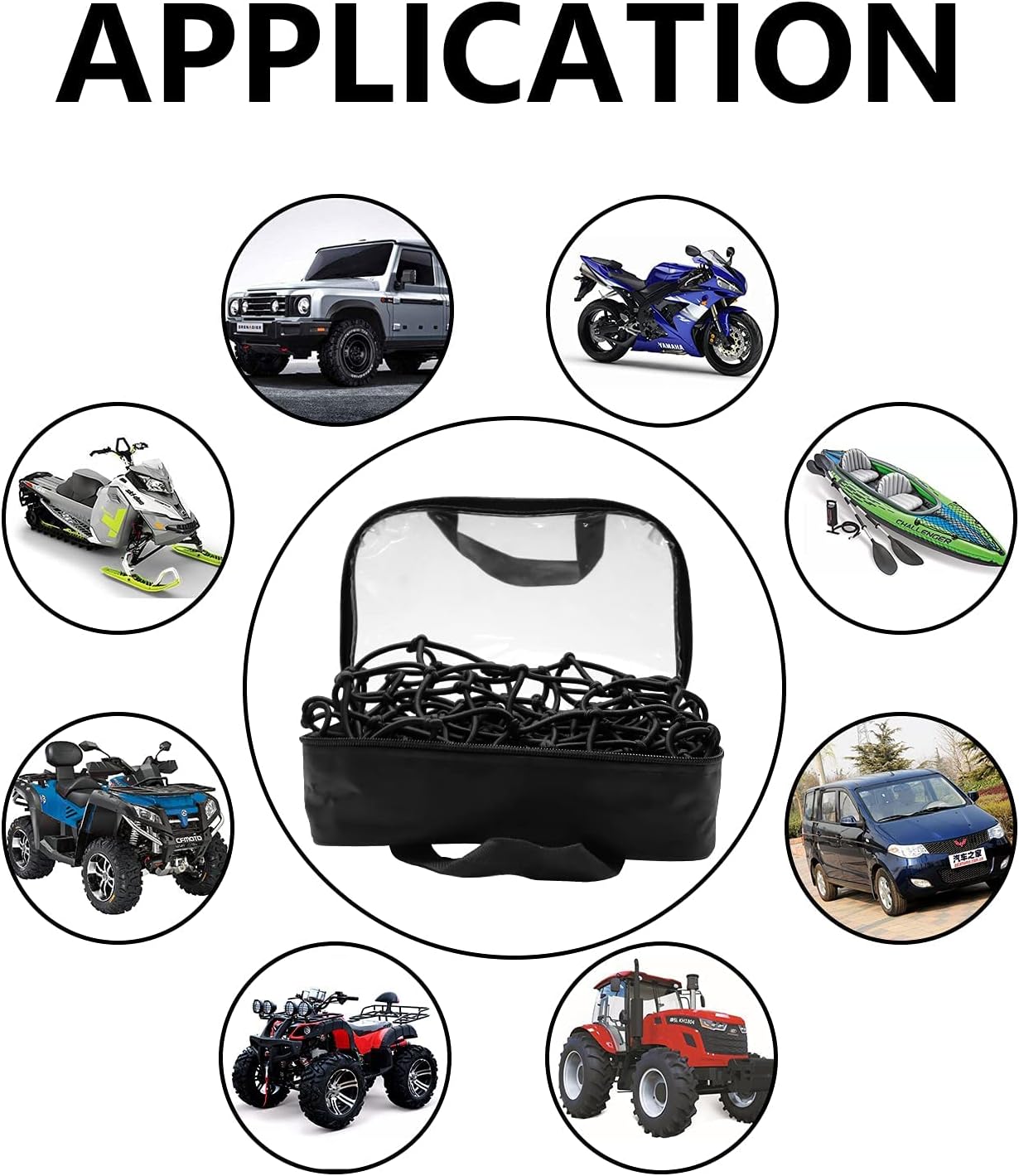 Funmit 22"x38" Cargo Net Stretches to 44"x76", Latex Bungee Cargo Net with 2"X2" Small Mesh and 12 Adjustable Plastic Hooks, for Car ATV Boat SUV Van Trailer Snowmobile (Black)