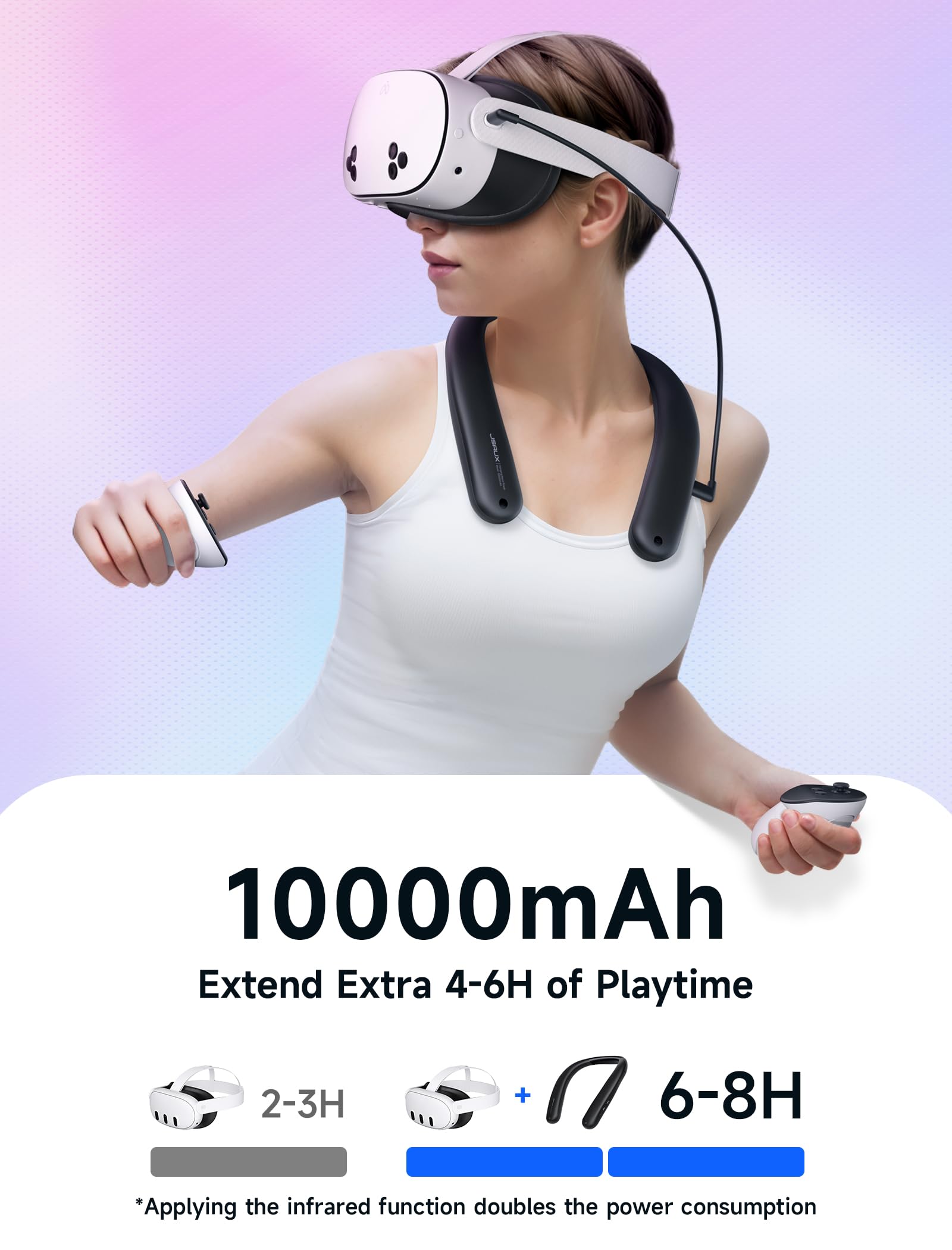 JSAUX - Batería para Oculus Quest 3, 10000mAh PD Cargador rápido (duración adicional 4-6 horas), accesorios VR Extend Power, compatible con Oculus Quest 2