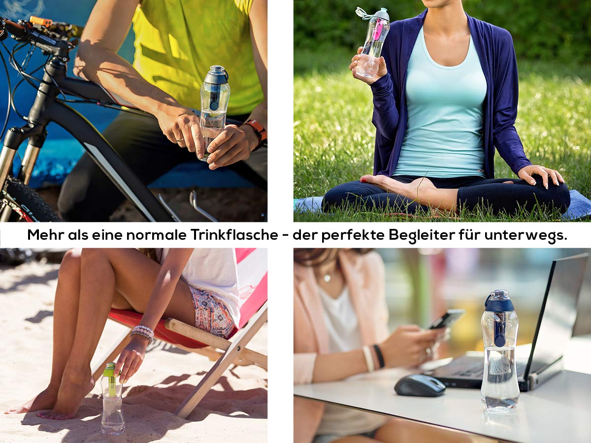 PearlCo - Zwei Trinkflaschen SOFT mit Filter 0,5 Liter (blau) | Wasserflasche BPA-Frei | Schule, Sport, Wasser, Unterwegs