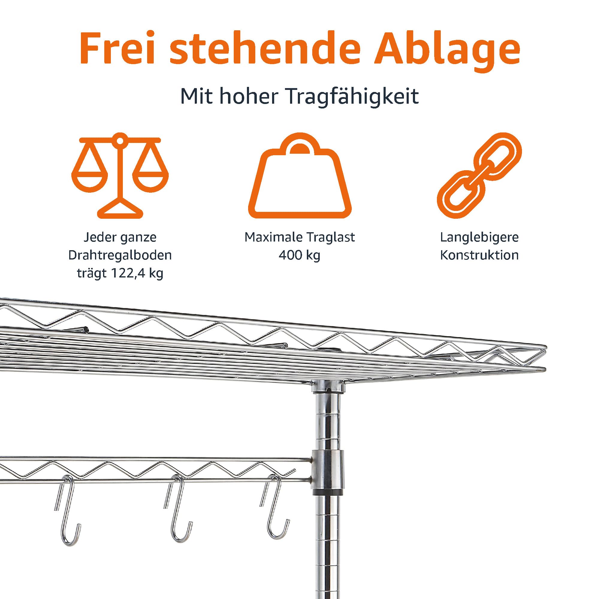 Amazon Basics 3 Küchenregal, Bäckergestell mit Holztisch, Chrom, Holz, 61 cm Chrome, Beige