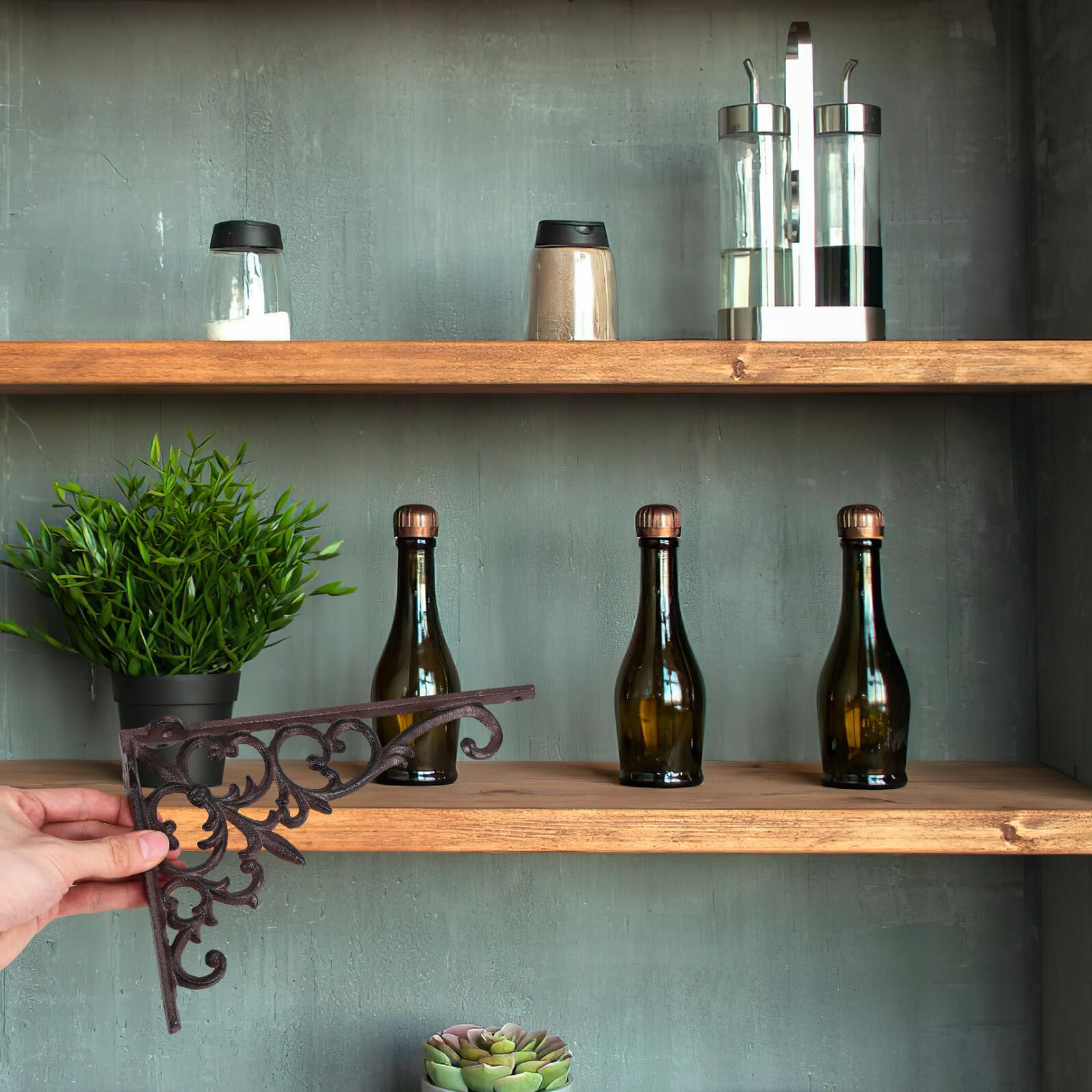 GALPADA 2 piezas Soportes de Estantes de Hierro Fundido con Diseño Floral Escuadras de Ángulo Recto Decorativas para Estanterías de Pared Resistentes y Fáciles de Instalar