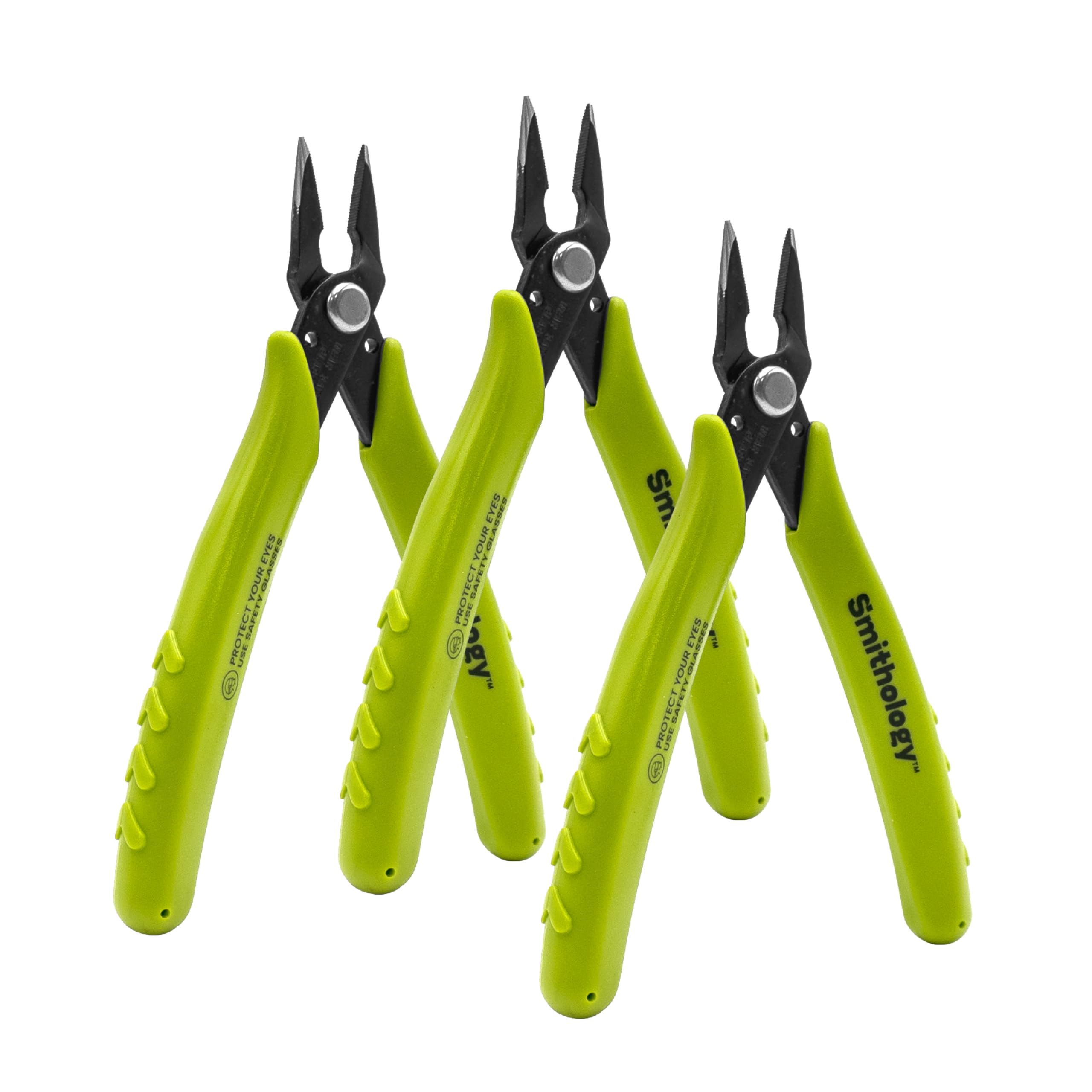 Smithology Mini alicates de punta de aguja de 5.3 pulgadas, paquete de 3 alicates de punta larga de precisión con mandíbulas dentadas, perfectos para hacer joyas, electrónica y manualidades
