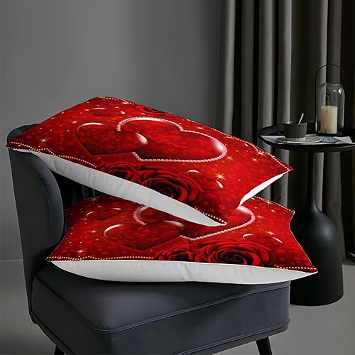 Miniatura 6 de AILONEN Juego de ropa de cama con estampado de corazones y amor, juego de edredón de rosas rojas 3D para niñas y mujeres, juegos de edredón de