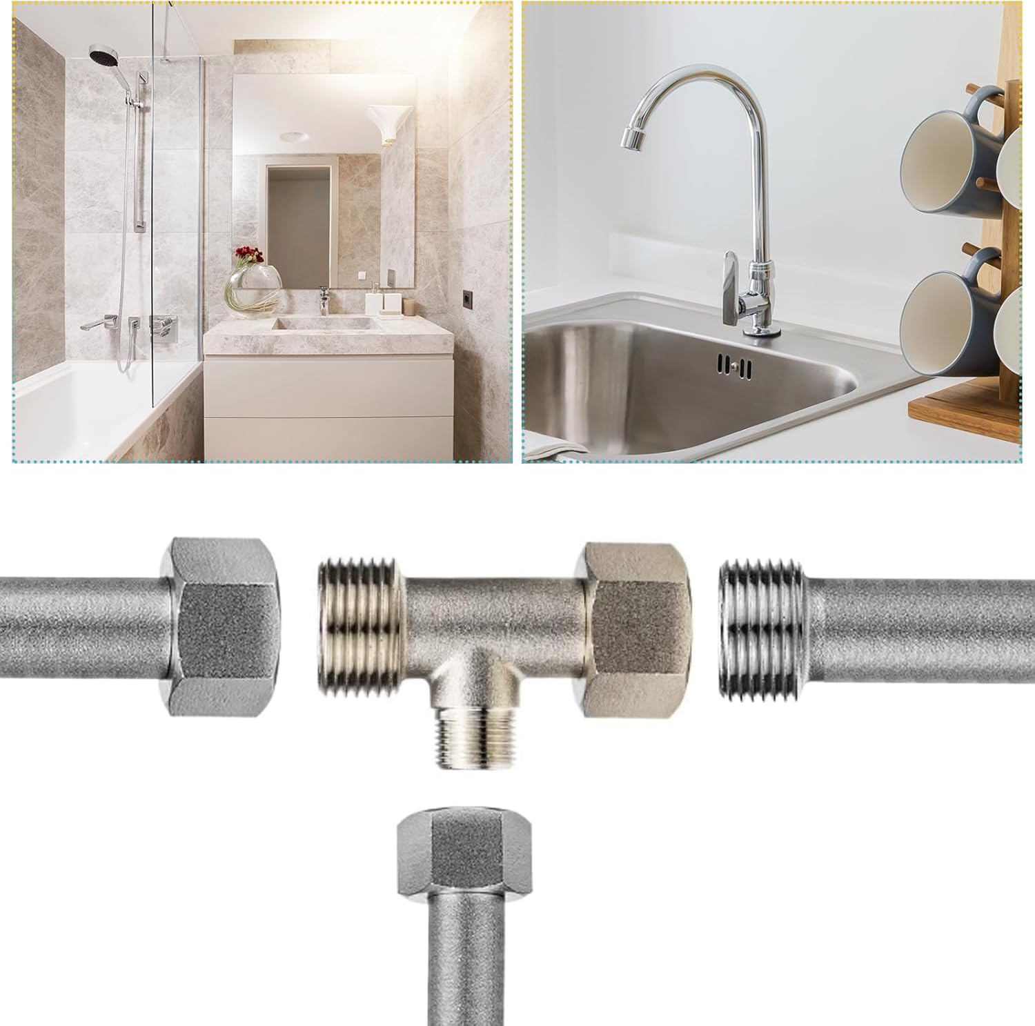T Valve Adapter for Bidet 7/8" x 7/8" x 3/8"or 15/16" x 15/16" x 9/16" Three Way Connector Diverter Valve,3 Way T Brass Shower Head Adaptor for Plumbing Splitter (Silver 15/16-9/16)