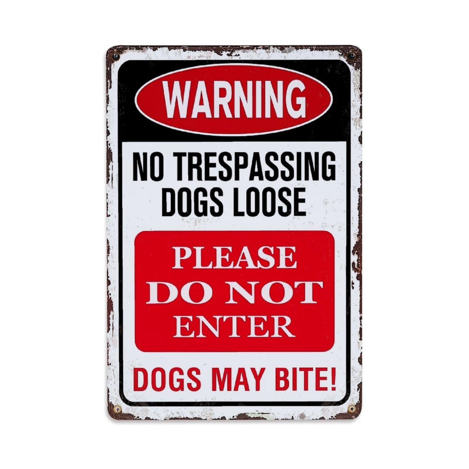 Jdfenggu Vintage Warning No Trespassing Dogs Loose Retro Metal Tin Sign, Metal Poster For Bar, Home, Man Cave, Kitchen, Laundry Room Art Decor 8X12 Inch