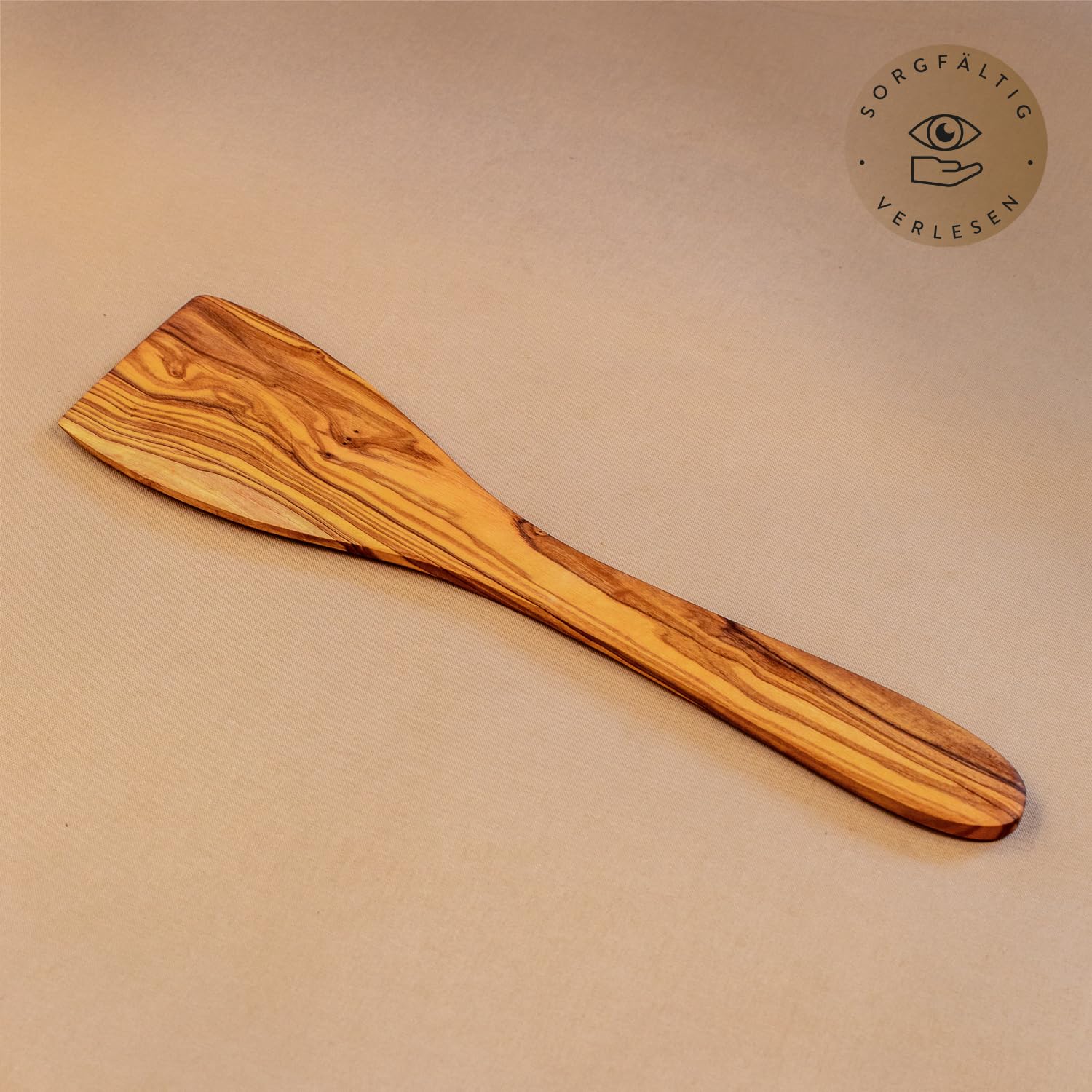DAS OLIVENHOLZBRETT® Łopatka do patelni/łopatka do smażenia/30 cm | Skrobak do patelni z drewna oliwkowego/wysokiej jakości i trwały/pomocnik kuchenny z drewna/skrobak do drewna
