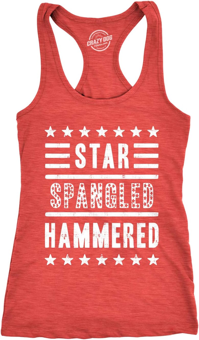 Womens Star Spangled Hammered Funny Workout Shirts Sleeveless Ladies Fitness Tank Top