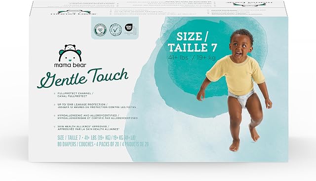 Amazon Marque - Mama Bear Couches tactiles douces, taille 7, 80 Compte (4 Boîtes de 20)