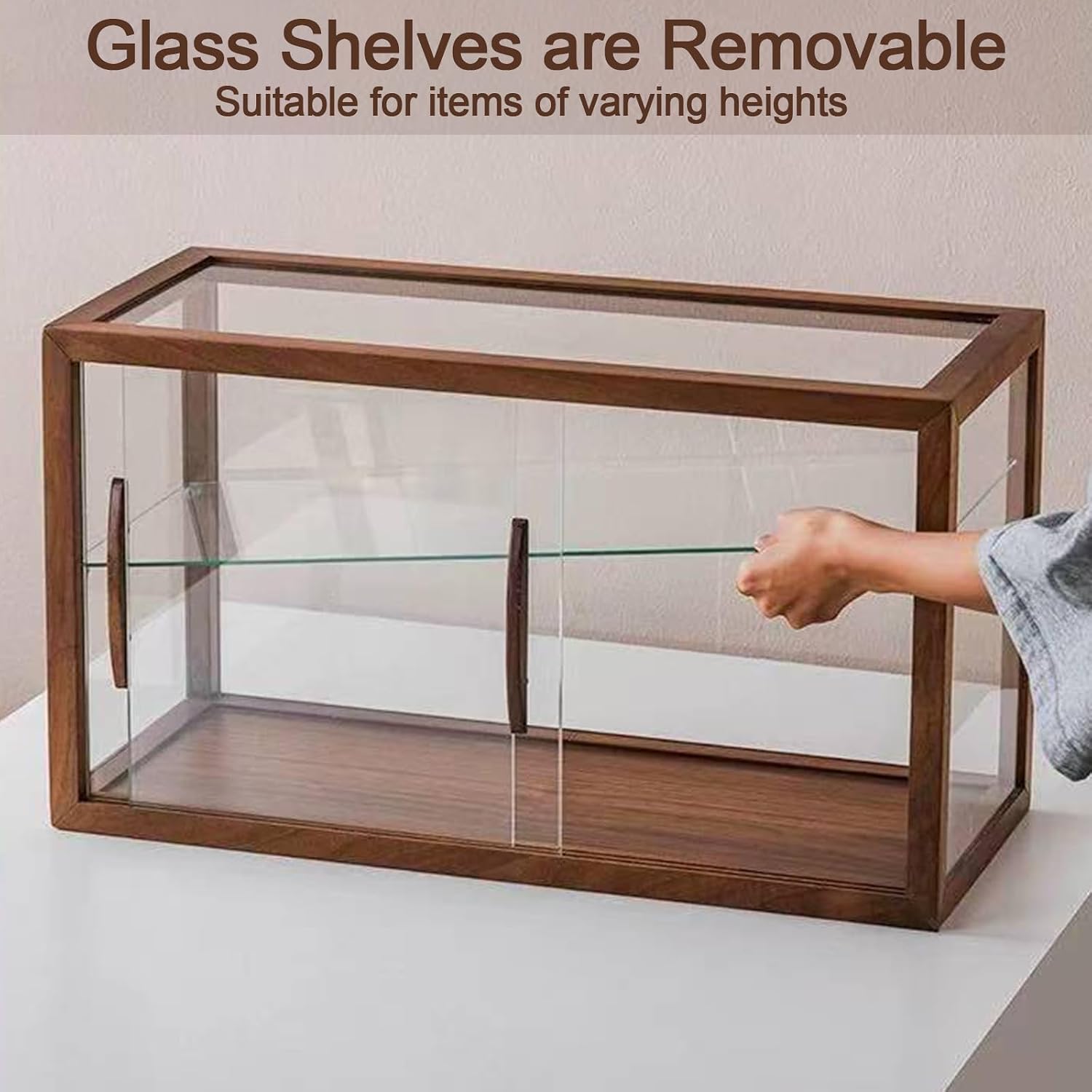 Modern Glass Display Cabinet,Countertop Cabinet,Wood Pastry Display Case with Glass Doors,2 Door Cabinet for Dessert Bread Cake Collectibles (Brown)