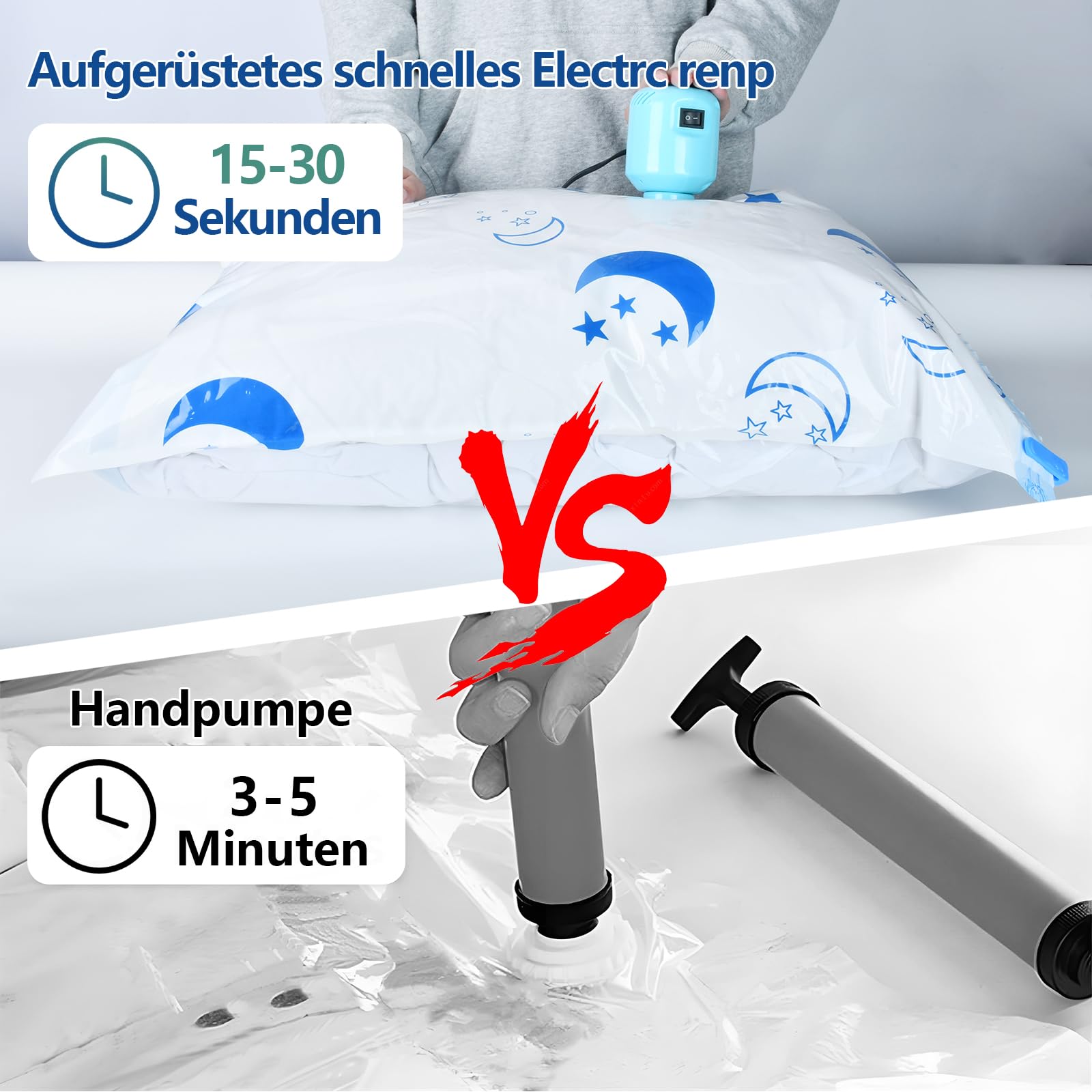 SZO Vakuumbeutel Kleidung Bettdecken elektrische Pumpe 16er Set 4 Größen | Bis zu 80% Platz sparen mit 16 Vakuumbeuteln. Elektrische Pumpe für schnelle Luftabsaugung, ideal für Kleidung und Bettwäsche