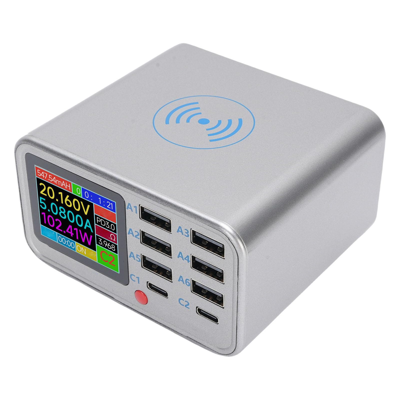 USB-Lade-Hub, 100 W, 8 Ports, Kabellose USB-Ladestation mit Bildschirmanzeige, Schnelles Aufladen Mehrerer Geräte, Smart IC Desktop Organizer Hub für Smartphones, Tablets (EU-Stecker)