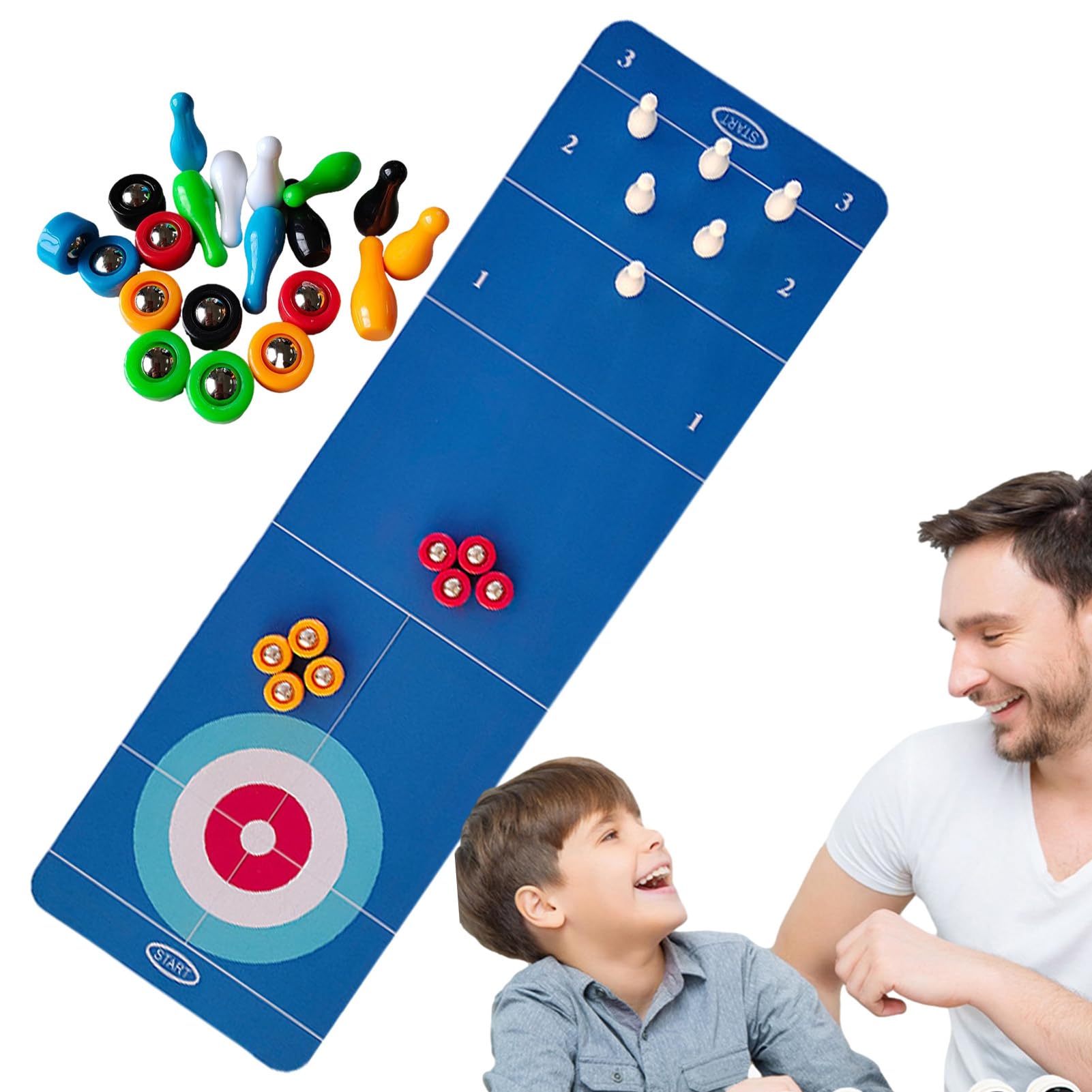 Juego De Mesa 3 En 1 De Curling, Tejo Y Bolos Portátil – Alfombra Enrollable De 120 Cm Para Niños Y Adultos, Ideal Para Interior Y Viajes
