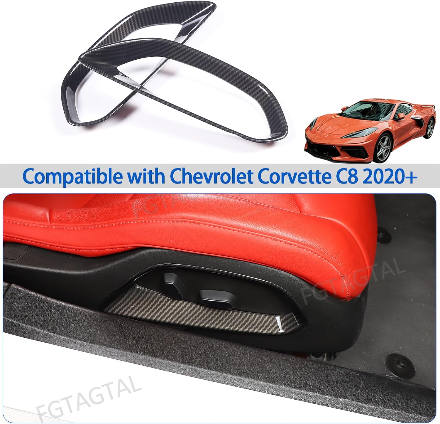 Seat Adjustment Button Panel Cover Trim Fit for Corvette C8 2020-2026 | ABS Car Seat Adjustment Switch Panels Cover Decoration Frame 2Pcs (Carbon Fiber Pattern)