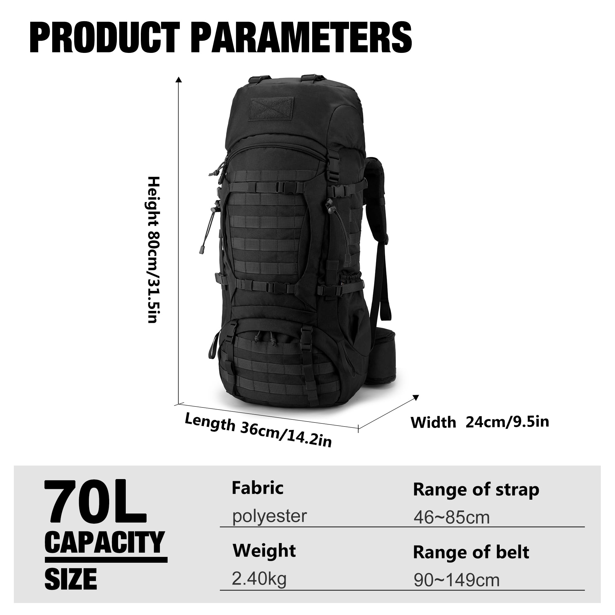 Mardingtop Mochila táctica militar de 70 l, con protección contra la lluvia, para deportes al aire libre