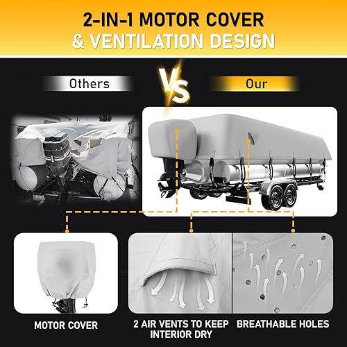 Miniatura 4 de Funda para pontón 1200D, cubierta 100% impermeable para lancha pontón de 17 a 20 pies, cubiertas de lanchas resistentes con sistema a prueba de