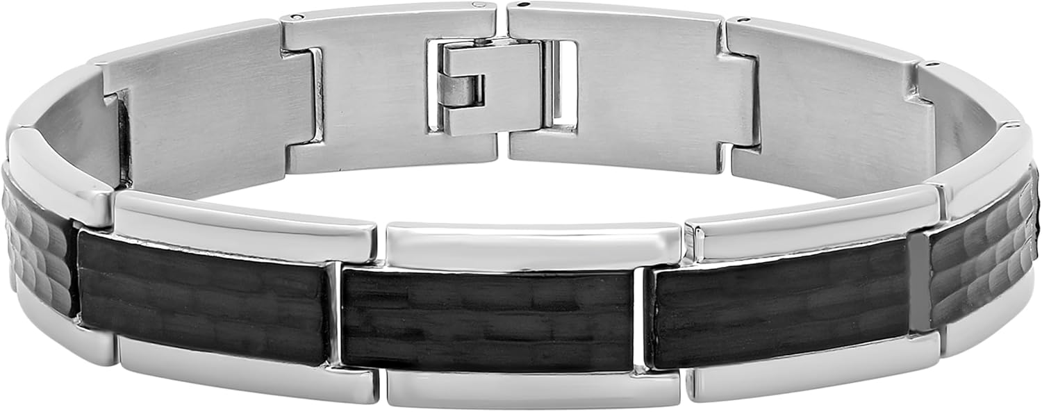 Men's Stainless Steel Bracelet Collection - Textured, Two-Tone Choice of Size and Colors