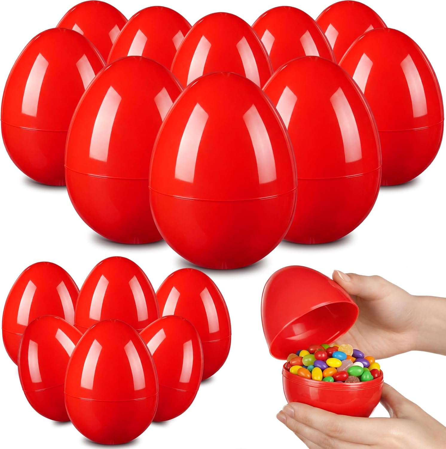 Leitee 24 Pcs Red Plastic Easter Eggs 4 Inch Large Blank Empty Eggs Bulk Paintable Detachable DIY Decoration for Easter Basket Stuffers Fillable Hunting Treats Party Favor Gift