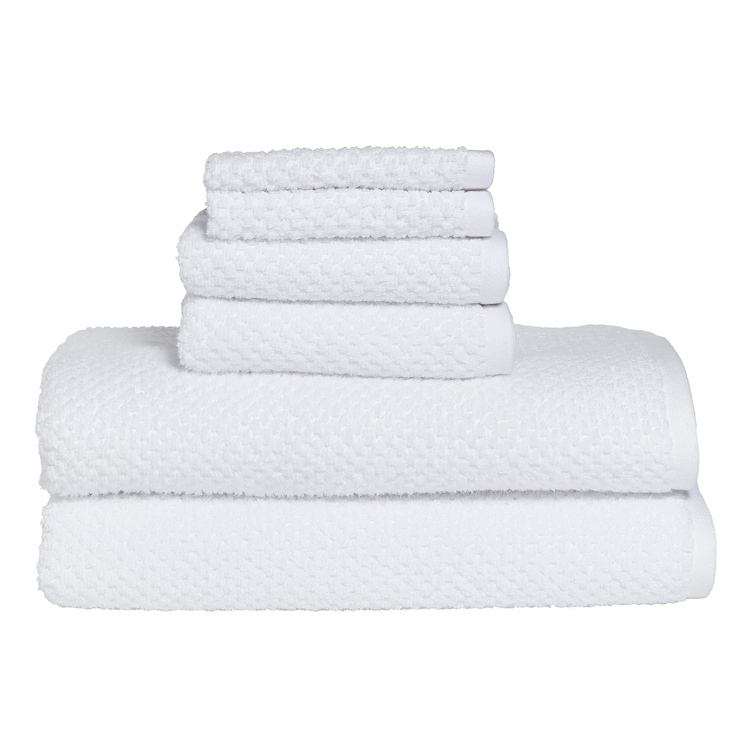 Wicker Park by Dwell Studio Ultra Soft 100% Cotton 6-Piece Towel Set: 2 Bath Towels, 2 Hand Towels, 2 Washcloths, White, 6 Pc