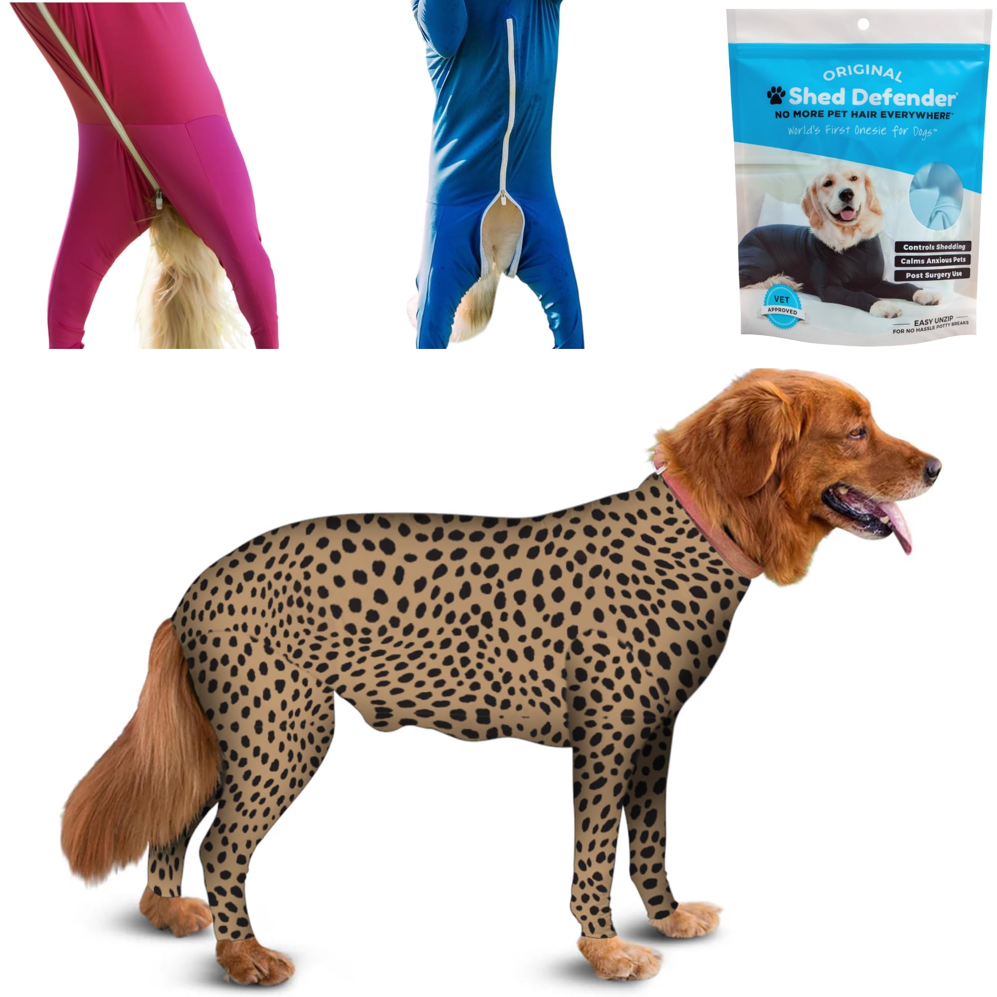 Shed Defender Original Dog Onesie for Shedding Control – Seen on Shark Tank, Lightweight Breathable Dog Suit, Bodysuit for Dogs, Recovery Suit, Anxiety Relief, Full Coverage, Easy On/Off, Dog Jumpsuit
