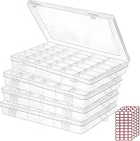 Budreu 4-Pack 36-Grid Clear Plastic Organizer Boxes with Adjustable Dividers & Label Stickers for Beads, Jewelry, Crafts