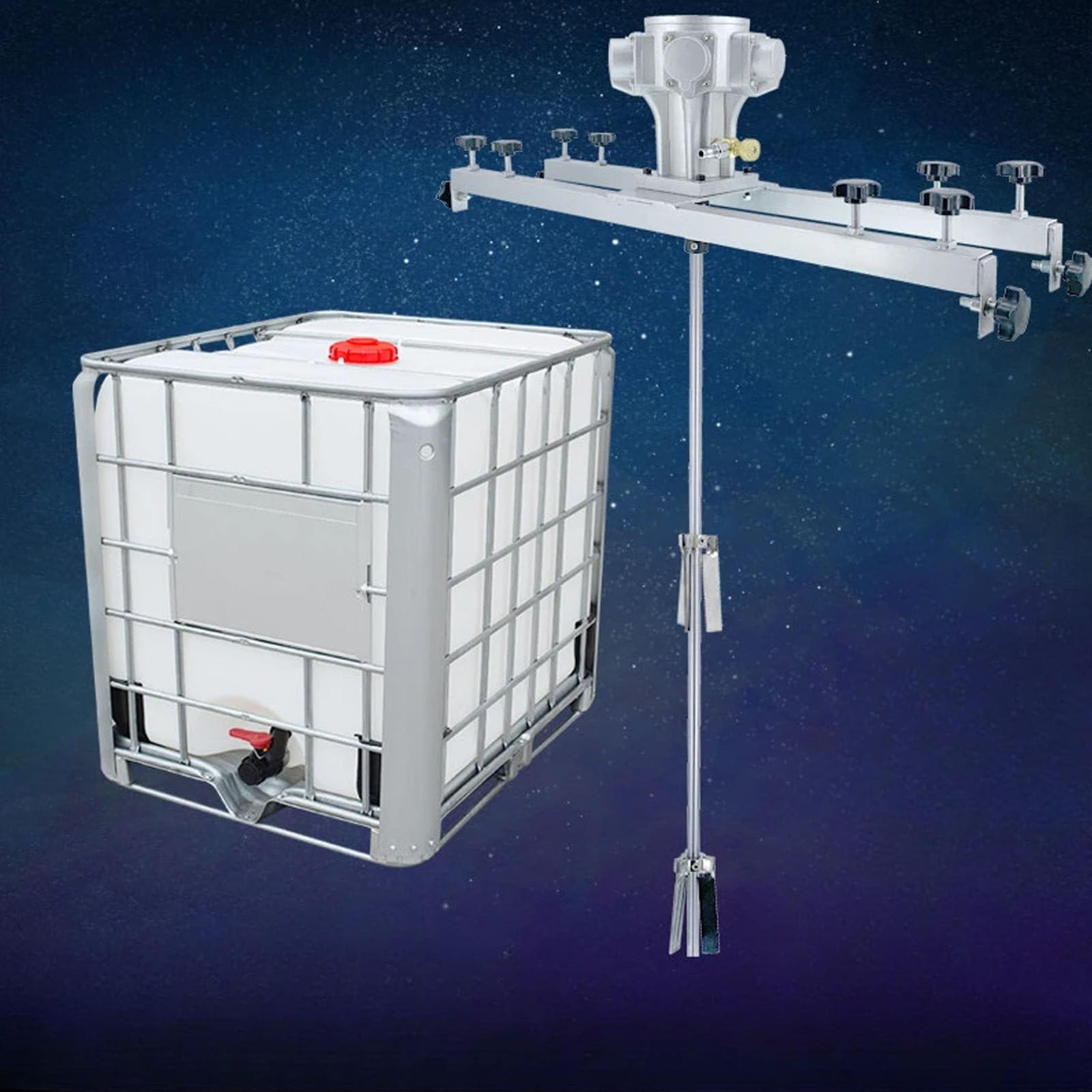Mezclador de Pintura neumático IBC con Soporte, Capacidad de 1000 L, Longitud Ajustable, 3 Cilindros (sin cubeta) (5 Cilindros Grandes)