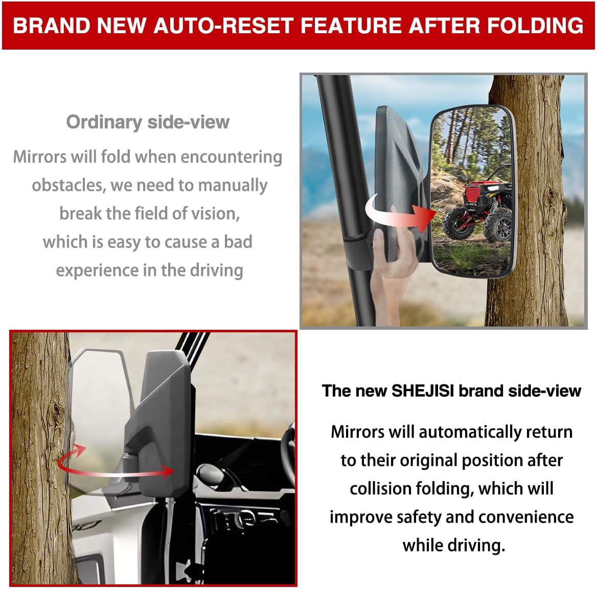 UTV XD 1500 Mirrors | 2025 New UTV Side Mirrors – Compatible Only with Polaris Ranger 1500 XD/Crew, Its Spring-Back Feature Enables Easy Post-Folding Reset for Improved Driving Experience