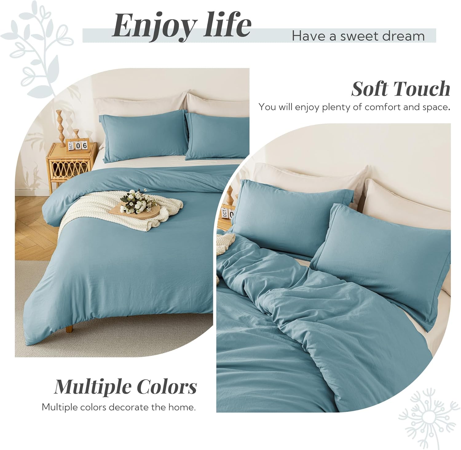 MILDLY Super Soft Duvet Cover - 100% Washed Microfiber Grayish Blue Comforter Cover Set 3 Pieces with Zipper Closure & Corner Ties (No Comforter) - Image 7