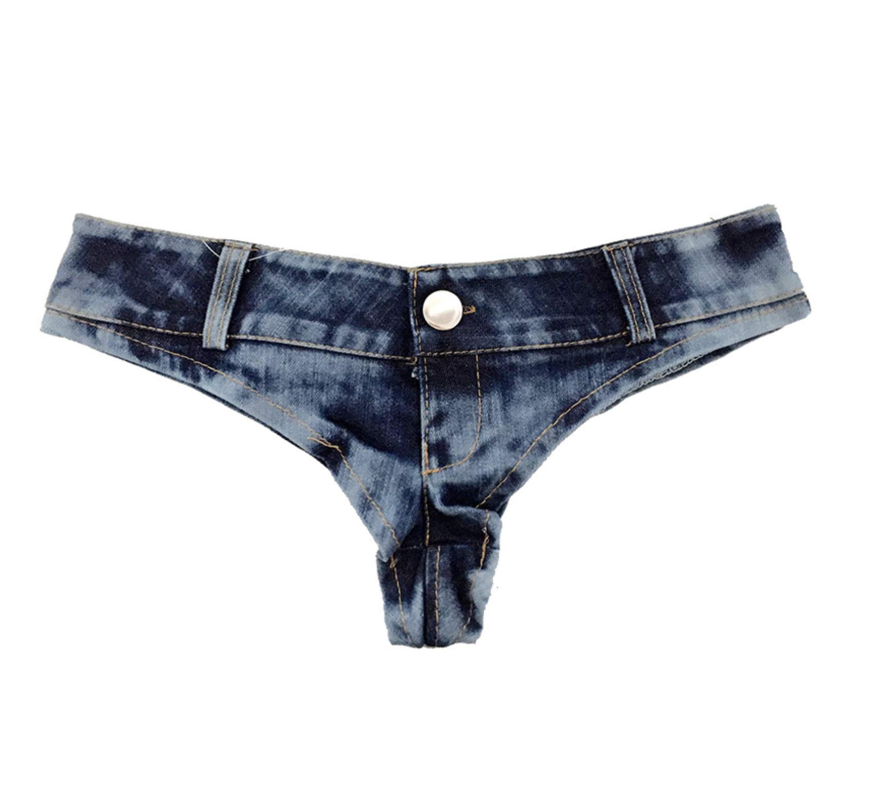 Cheeky Folie Women's Blue Sexy Denim Short Cut Off Thong Low Raise, Size S, Ref Sj6-7