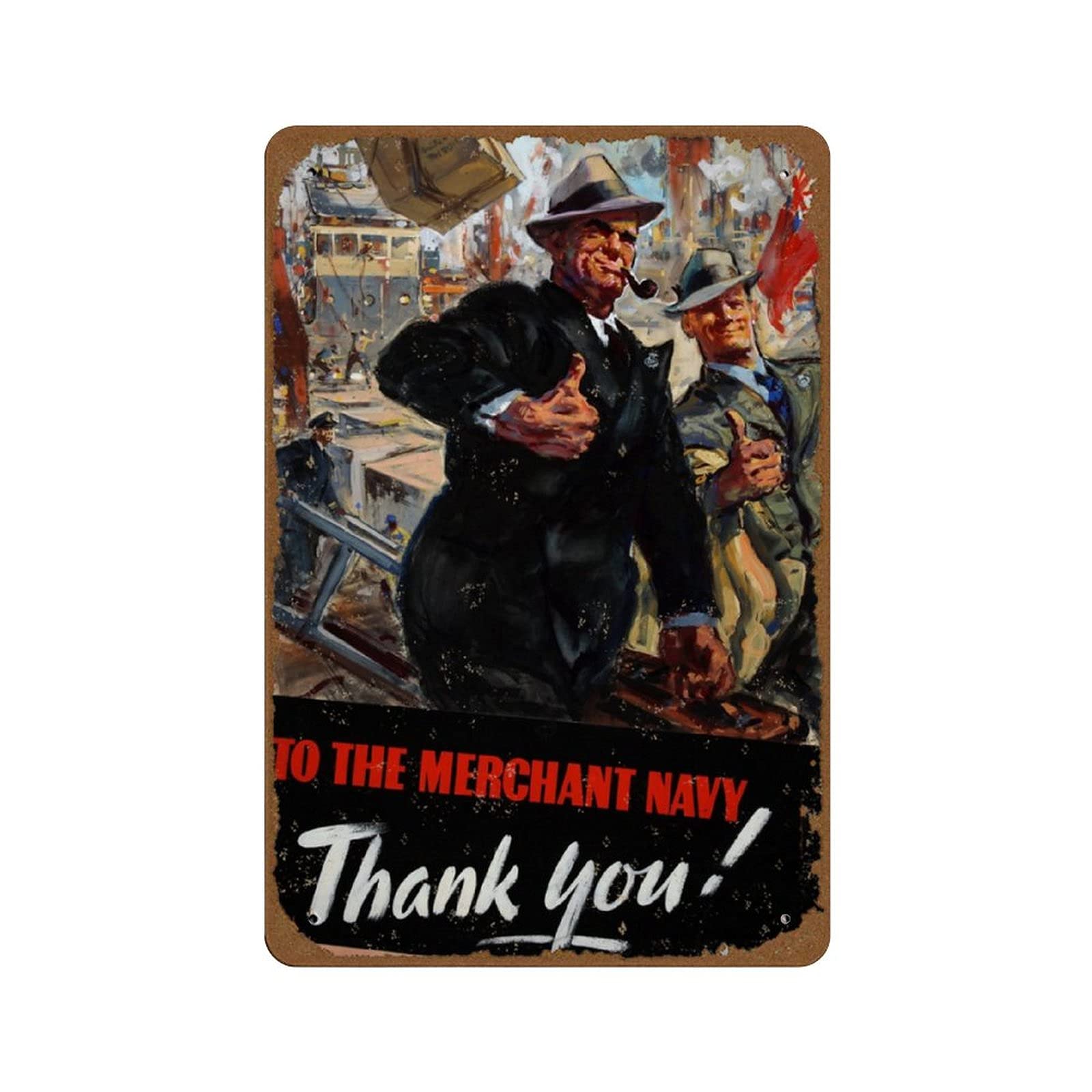 peiyeety to The Merchant Navy. Thank You Vintage Classic British WW2 Propaganda Poster Novelty 8x12 Tin Sign Metal Poster Wall Funny Man Cave Cool Wall Door Plaque New Warning Sign Aluminum Metal Tin