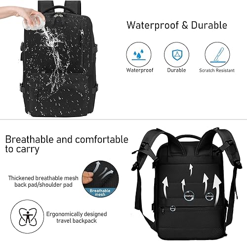 Miniatura 5 de Mochila de viaje grande para mujeres y hombres, mochila de mano impermeable duradera expandible para laptop con compartimento para zapatos y puerto