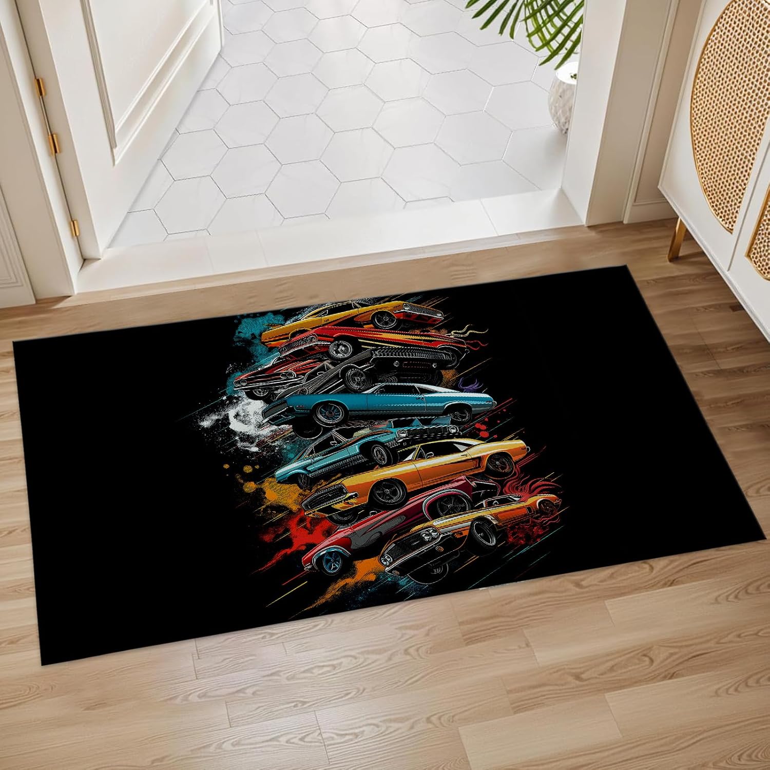 Classic Muscle Car Indoor Door Mat, 17x29.5 Inch, Floor Area Rug for Entryway, Living Room, or Bathroom, Non-Slip Doormat, Muscle Cars Home Decor Rug Gifts